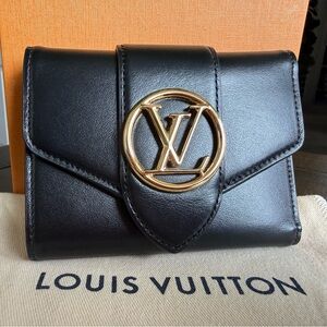 Louis Vuitton Black Wallet with Gold Emblem